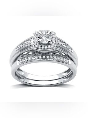 1/4 Cttw Real Diamond Halo Bridal Set SK9 Silver | Size 7